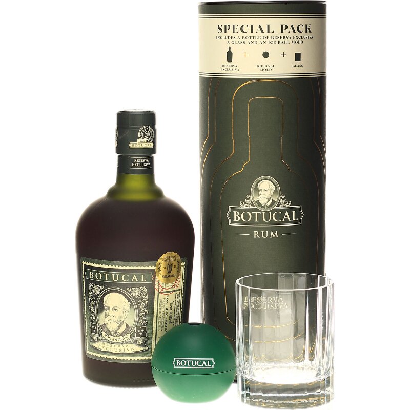 Botucal Rum Reserva Exclusiva mit Glas und Eiskugelform | Rum Paradis