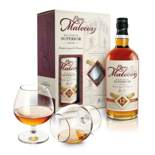 Malecon Rum Reserva Superior 12 Años mit Gläsern